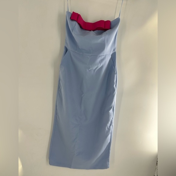 Vici Strapless Blue Dress with Pink Accent Bow - Picture 6 of 13
